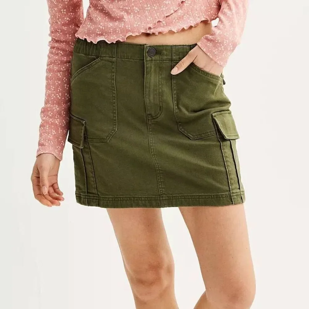 SO Juniors Cargo Utility Skirt Green